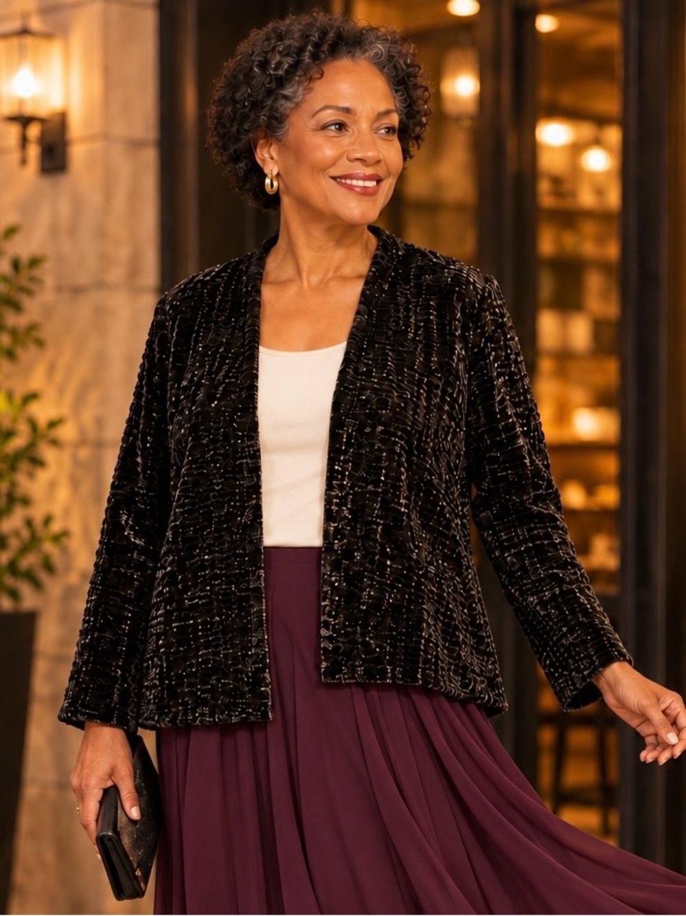 🖤 Chico’s Travelers Black Textured Open-Front Jacket  Size 2  (aka large) 🖤